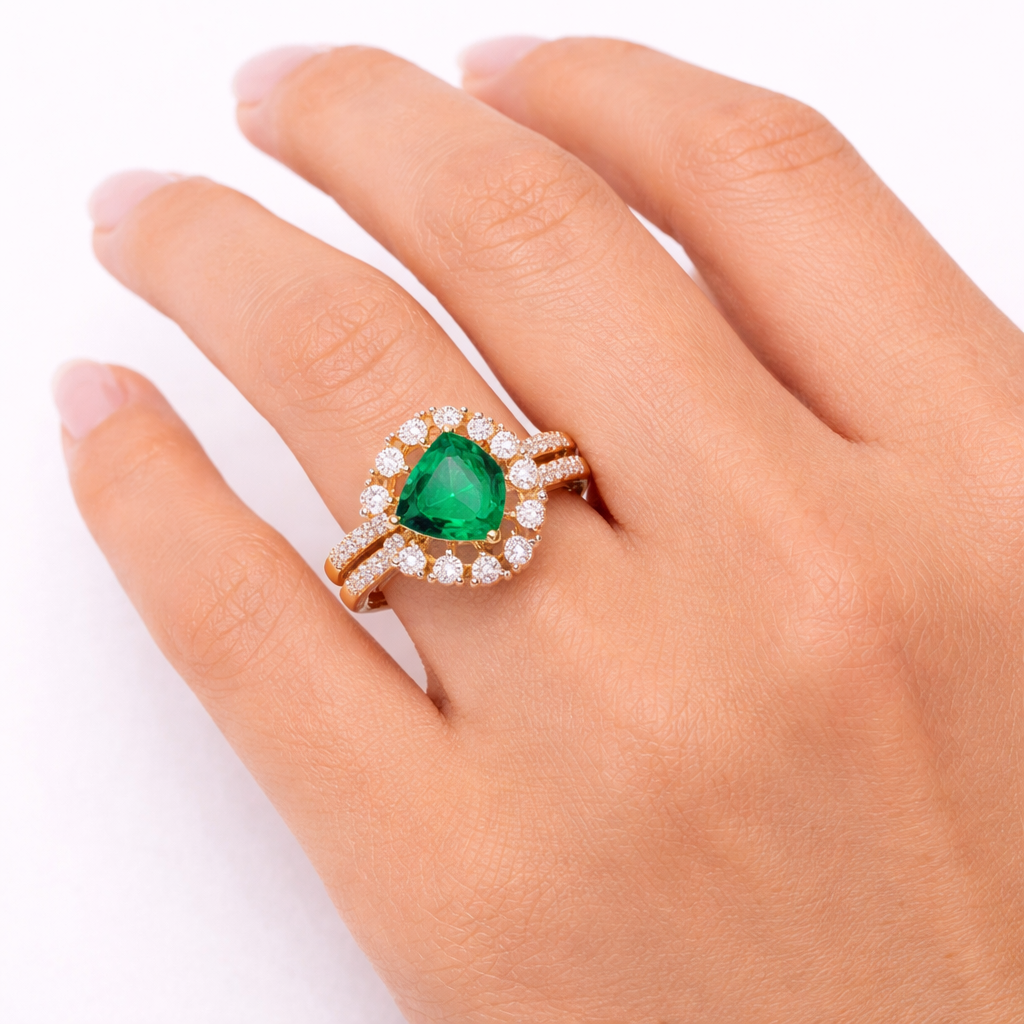 Trinity Emerald Halo Ring