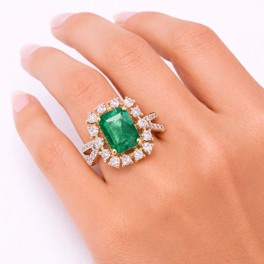 Verdant Halo Emerald Diamond Ring
