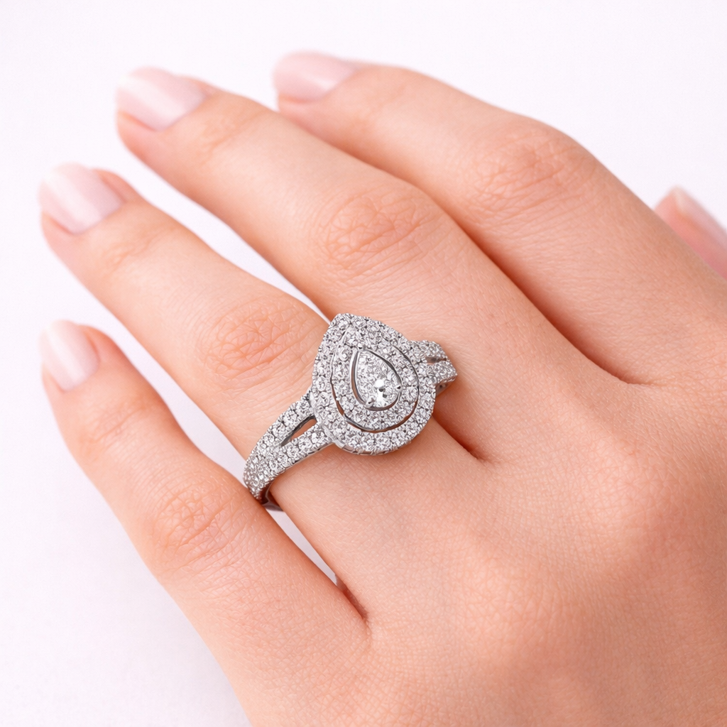 Advika Pear Halo Diamond Ring