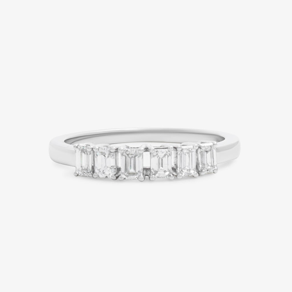 14K White Gold Emerald Cut Diamond Bar Ring