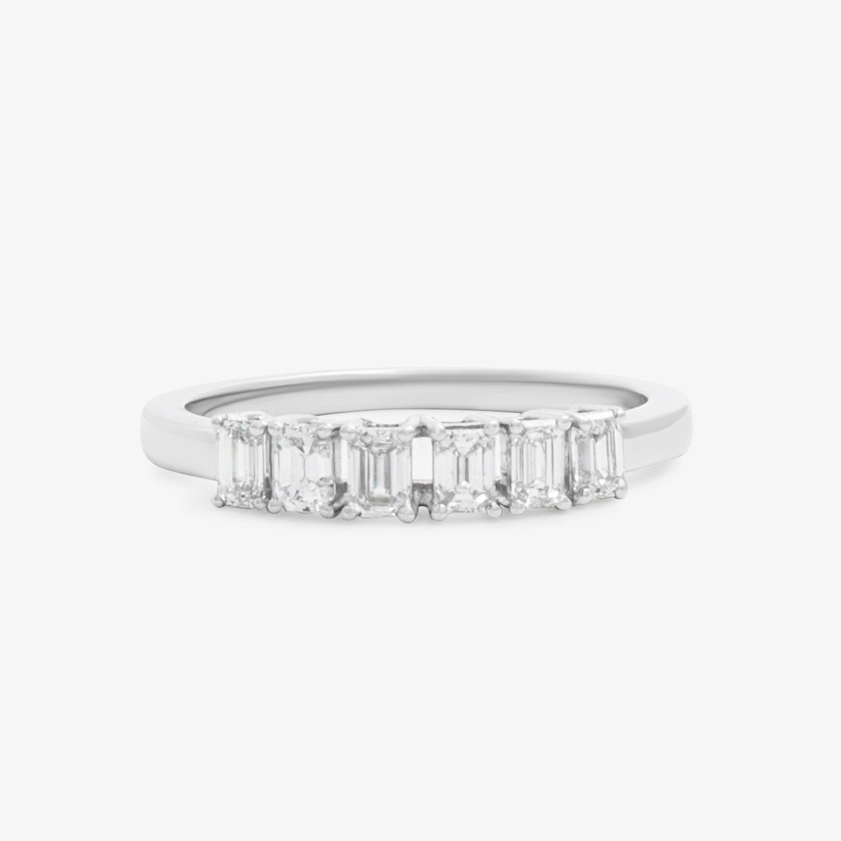 14K White Gold Emerald Cut Diamond Bar Ring
