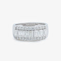 14K White Gold Emerald & Round Diamond Statement Band Ring