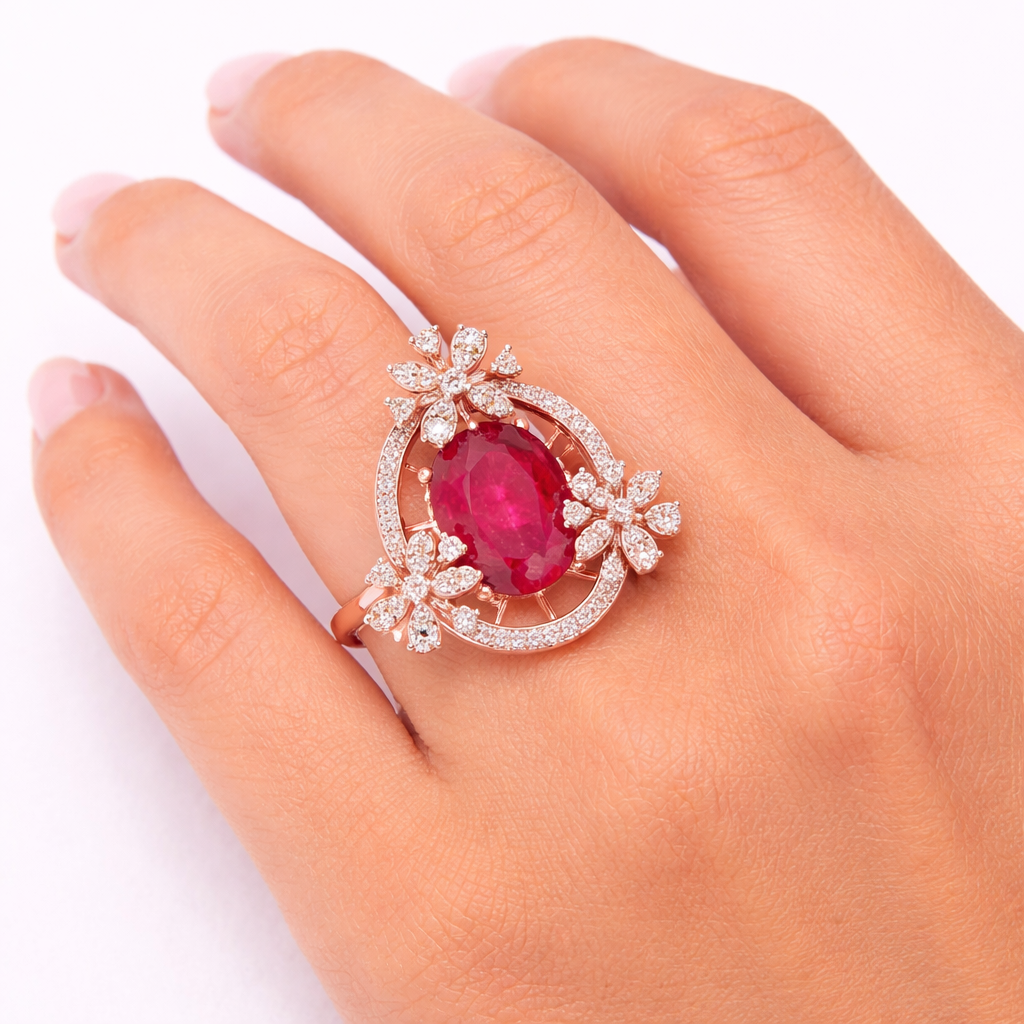 Imperial Ruby Bloom Diamond Ring