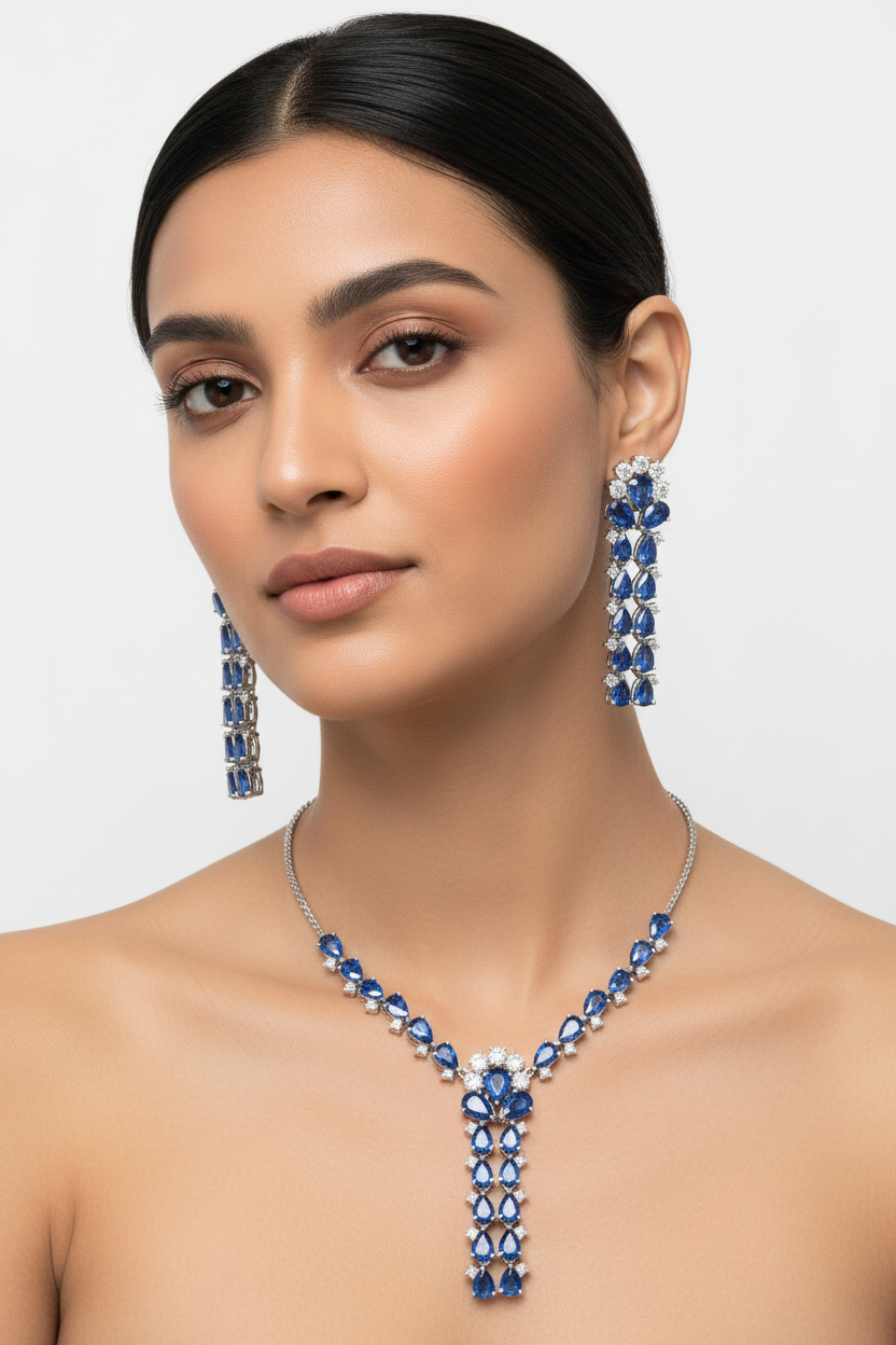 Blue Sapphire & Diamond Set on Woman